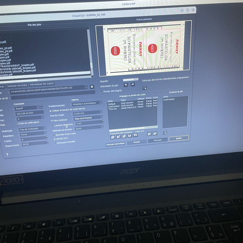 Interface du logiciel Caldera RIP Visual Cut pour piloter les plotters Summa